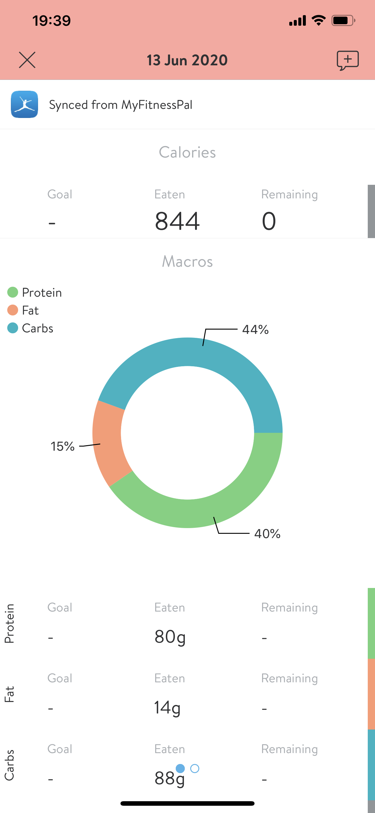 Nutrition app detailed view