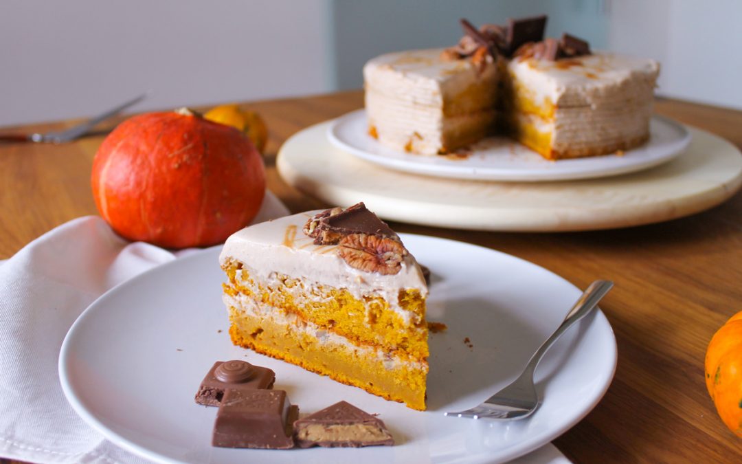 Pumpkin Protein Cake With Caramel and Pecan Nuts