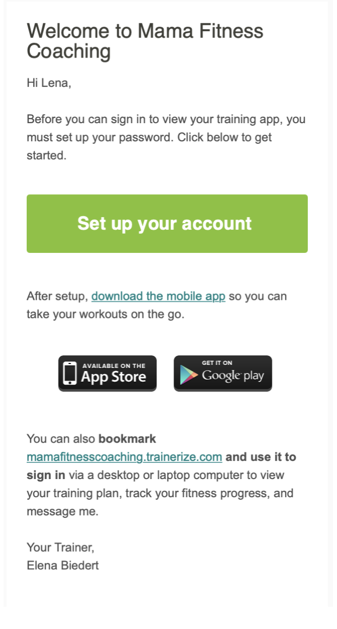 email notification to set up your account